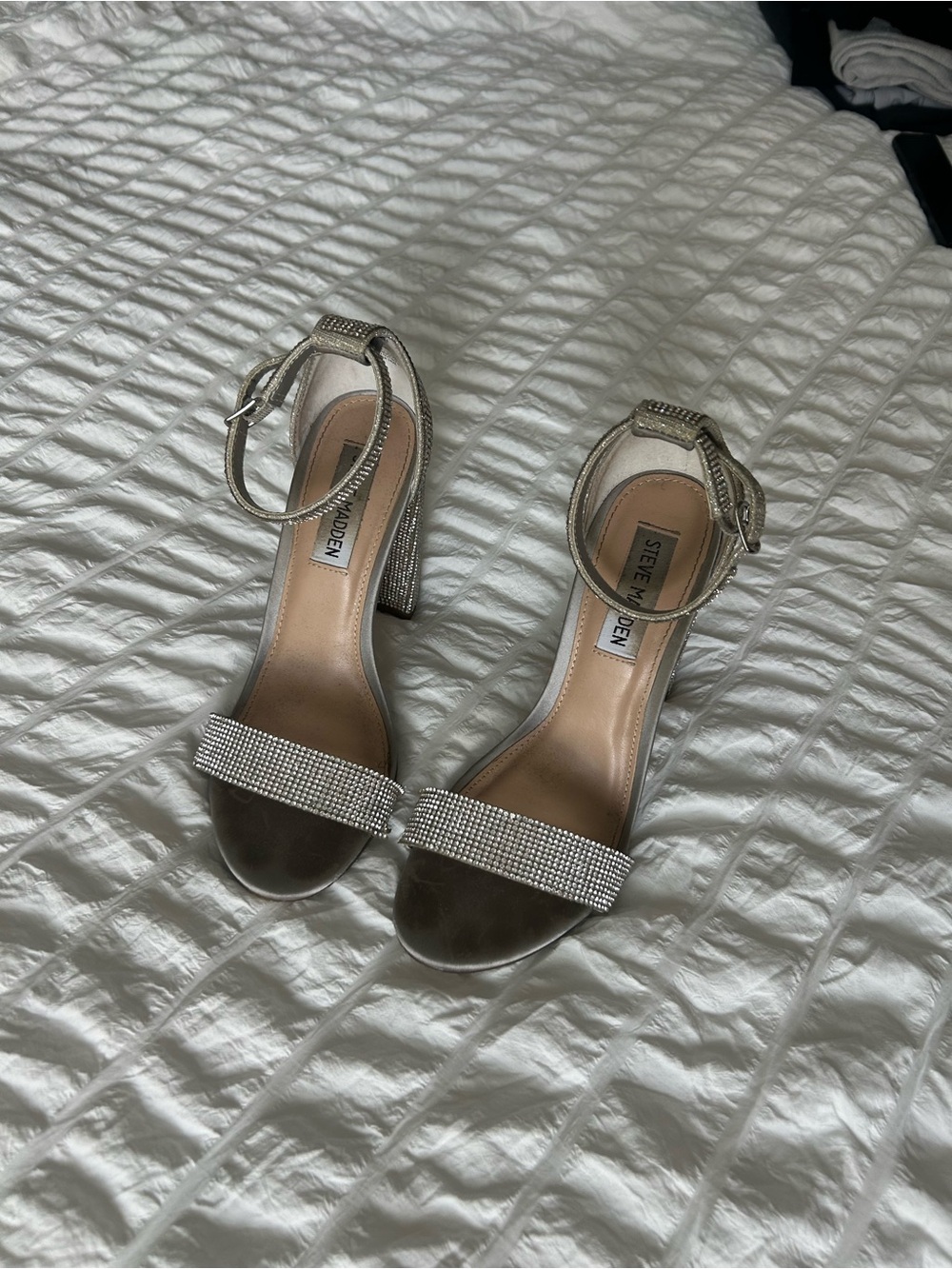 Steve Madden Silver Embellished Block Heel Sandals